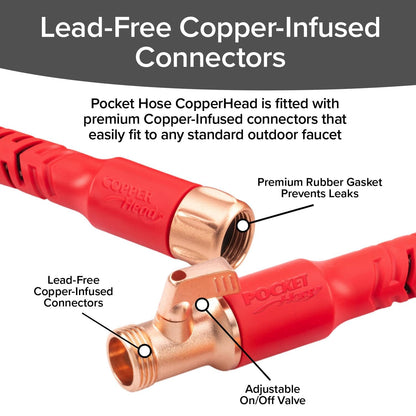 Pocket Hose Copper Head w/New Pocket Pivot Expandable Garden Hose 25 FT, AS-SEEN-ON-TV, Swivels 360°, Advanced Tri-Tex Tubing & Force Field Jacket, 3X Stronger, Lead-Free, No-Kink, Anti-Burst w/APT