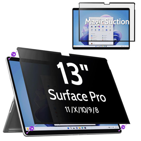 Peslv Privacy Screen for 13 Inch Surface Pro 11/10/9/8/X, MagicSuction™ Removable Anti Spy Black Protector, Glare Blue Light Filter for Microsoft Laptop Computer Monitor