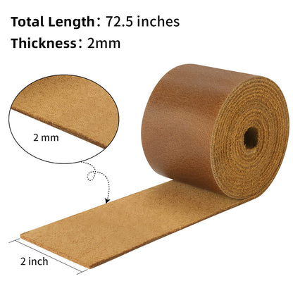 Ringsun 2 Inches Wide Flat Leather Straps for Crafts, Full Grain Leather Strips Cord String for Crafts, Tooling (2mm Thick 72.5 Inches Long Bourbon Brown)
