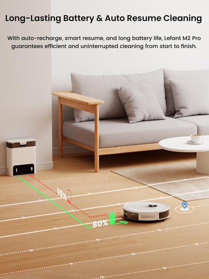 Lefant LiDAR Robot Vacuum and Mop, 45-Day Self-Emptying, 190° PSD Obstacle Avoidance, Customized Cleaning, Multi-Floor Mapping, 5500Pa Strong Suction, 140 Min Runtime, WiFi/Alexa/APP/iWatch, M2 Pro