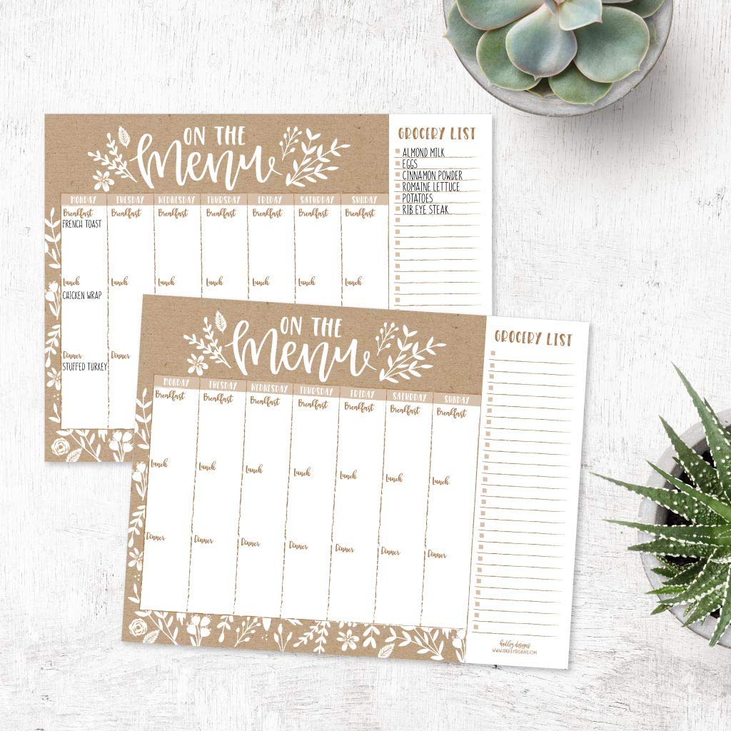 Hadley Designs - Rustic Weekly Meal Planning Calendar Grocery Shopping List Magnet Pad for Fridge, Week Diet Planner Tools Refrigerator What to Eat Dinner Notepad
