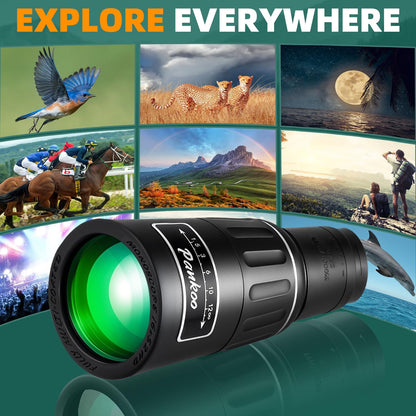 Pankoo 16X52 Monocular Telescope, 2025 High Power Prism Compact Monoculars for Adults Kids, HD Monocular Scope for Bird Watching Hiking Concert Travelling, D-Black