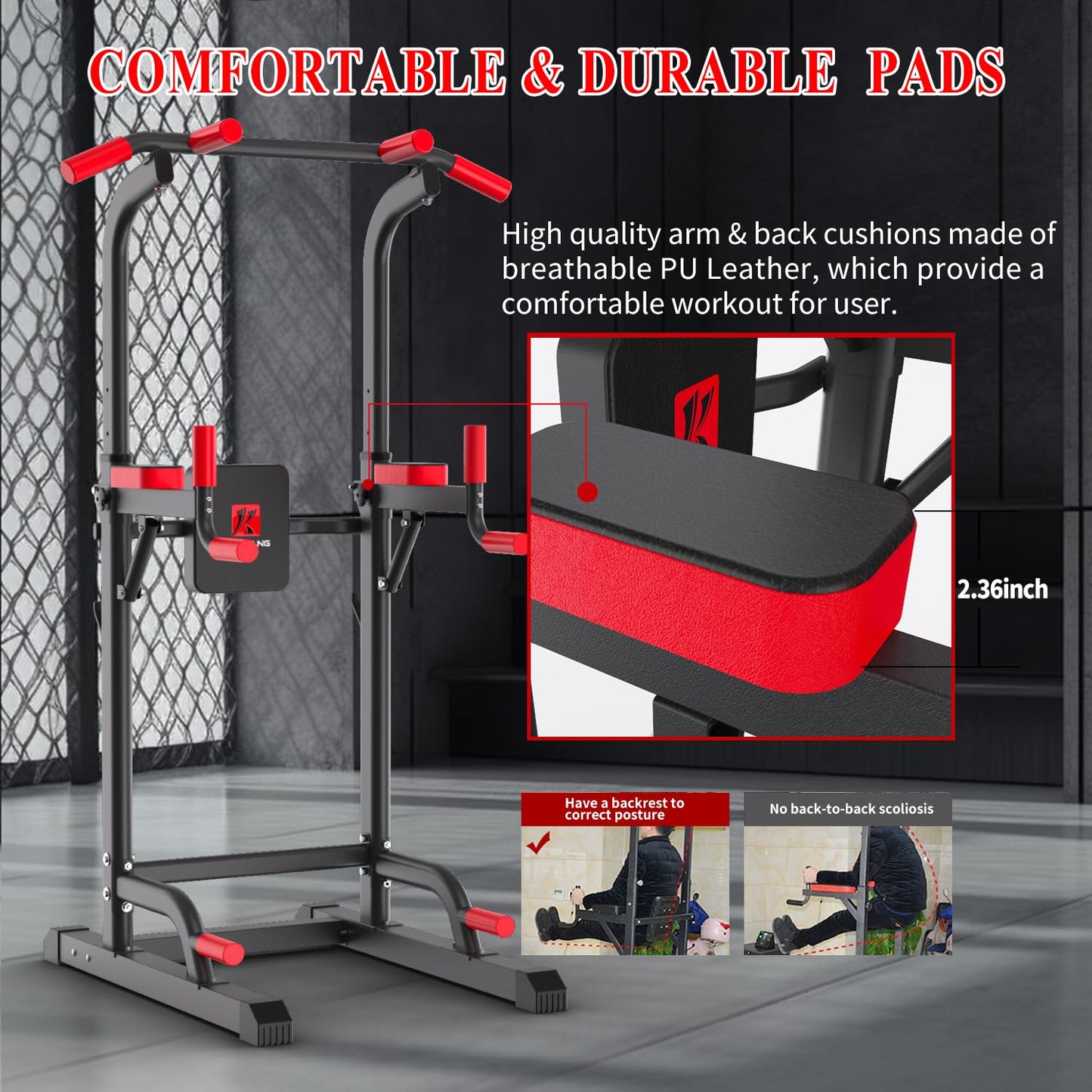 Power Tower Dip Station, Pull Up Bar Station & Multi-Function Gym Equipment For Home Strength Training Adujustable Height Up to 85.5",Load 350LBS