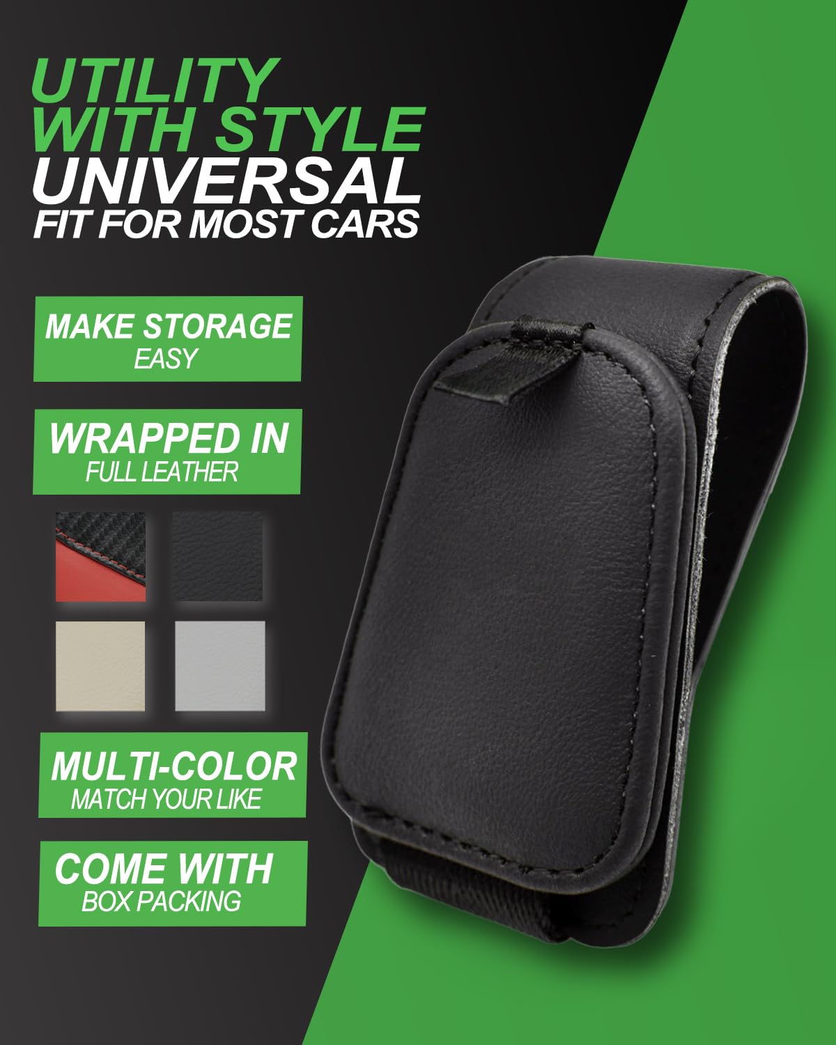 Teoenix Sunglass Holder for Car, 2 Pack Car Sunglass Holder Visor Clip Magnetic Leather Sun Glasses Eyeglass Hanger, Black, Fit for Different Size Eyeglasses