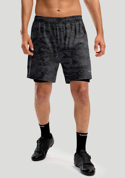 Men's Mountain Bike Shorts 3D Padded Loose-fit Biking Riding Cycling Bicycle Biker Cycle Padding Shorts for Men Zipper Pockets(Camo Black,L)