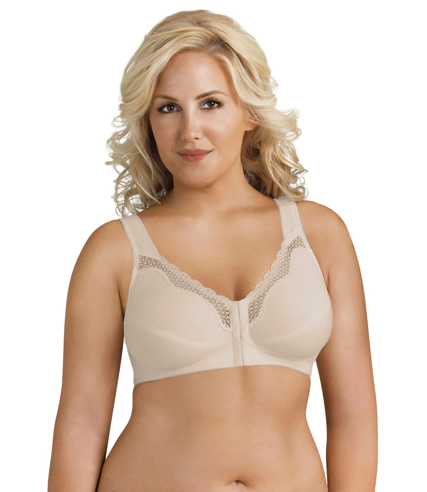 Exquisite Form 5100531 Women's FULLY Wireless Cotton Back & Posture Support Bra with Front Closure & Lace
