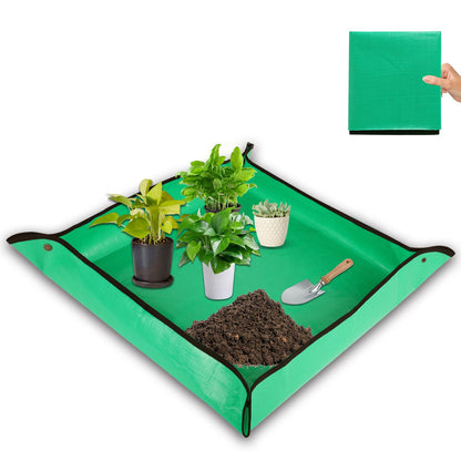 HKZ Repotting Mat for Indoor Plant - 26'' x 26'' Planting Mat Soil Mess Control, Portable Succulent Planting Potting Tray Waterproof Gardening Transplanting Bonsai Tools(Pale Green)