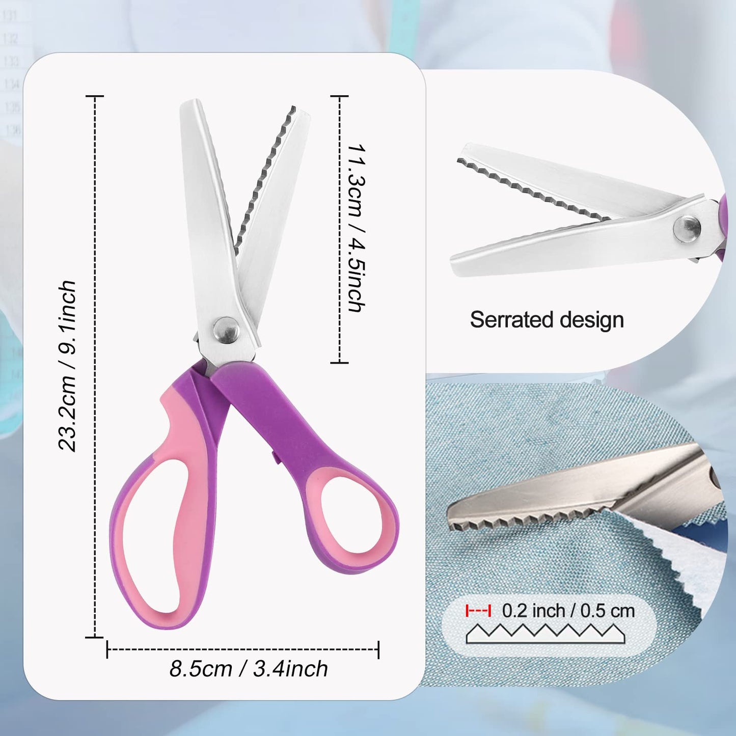 Pinking Shears for Fabric Cutting, Zig Zag Scissors, Scrapbook Scissors Decorative Edge for Adults, Great for Many Kinds of Sewing Fabrics Leather and Craft Paper, Professional Handheld Dressmaking