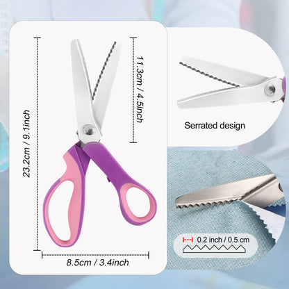 Pinking Shears for Fabric Cutting, Zig Zag Scissors, Scrapbook Scissors Decorative Edge for Adults, Great for Many Kinds of Sewing Fabrics Leather and Craft Paper, Professional Handheld Dressmaking