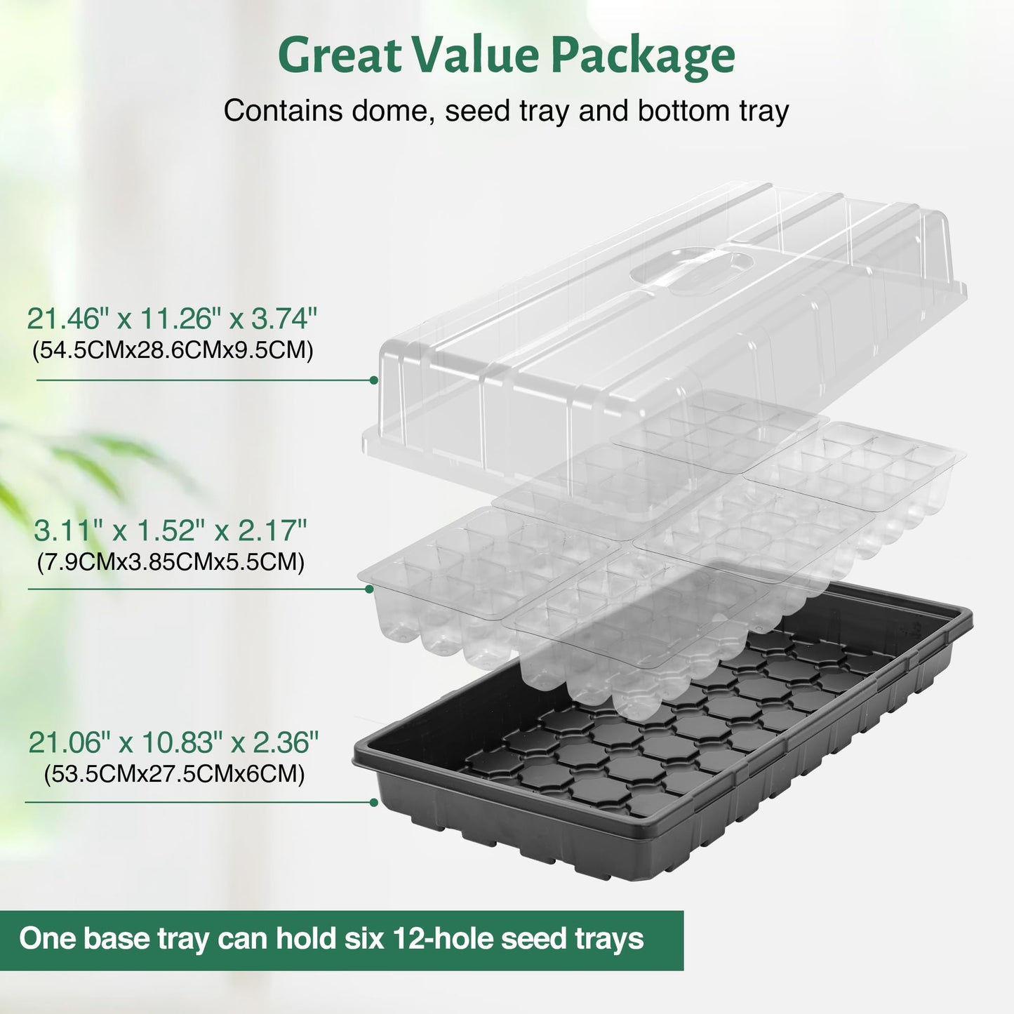 MIXC 5 Pack 1020 Seed Starter Trays with 3.6" Humidity Dome Plant Growing Tray Germination Seed Starting kit, Mini Greenhouse with Handle for Cloning Plant