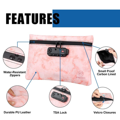 FIREDOG Smell Proof Bag with Lock, 6x9 Odor Proof Pouch Case Container for Travel Stash Storage (Marble Red)