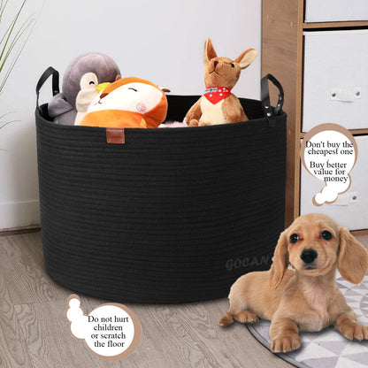 GOCAN Extra Large Storage Laundry Basket 22" X 22"X 14" Cotton Rope Woven for Blanket Basket with Handles for Living Room Toys Storage XXXL (Pure Blk)