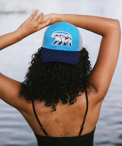 Pnkvnlo California Bear&Mountain Trucker Hats for Men - Embroidered Adjustable Mesh Baseball Men Caps for Wilderness Explore - Blue Bear