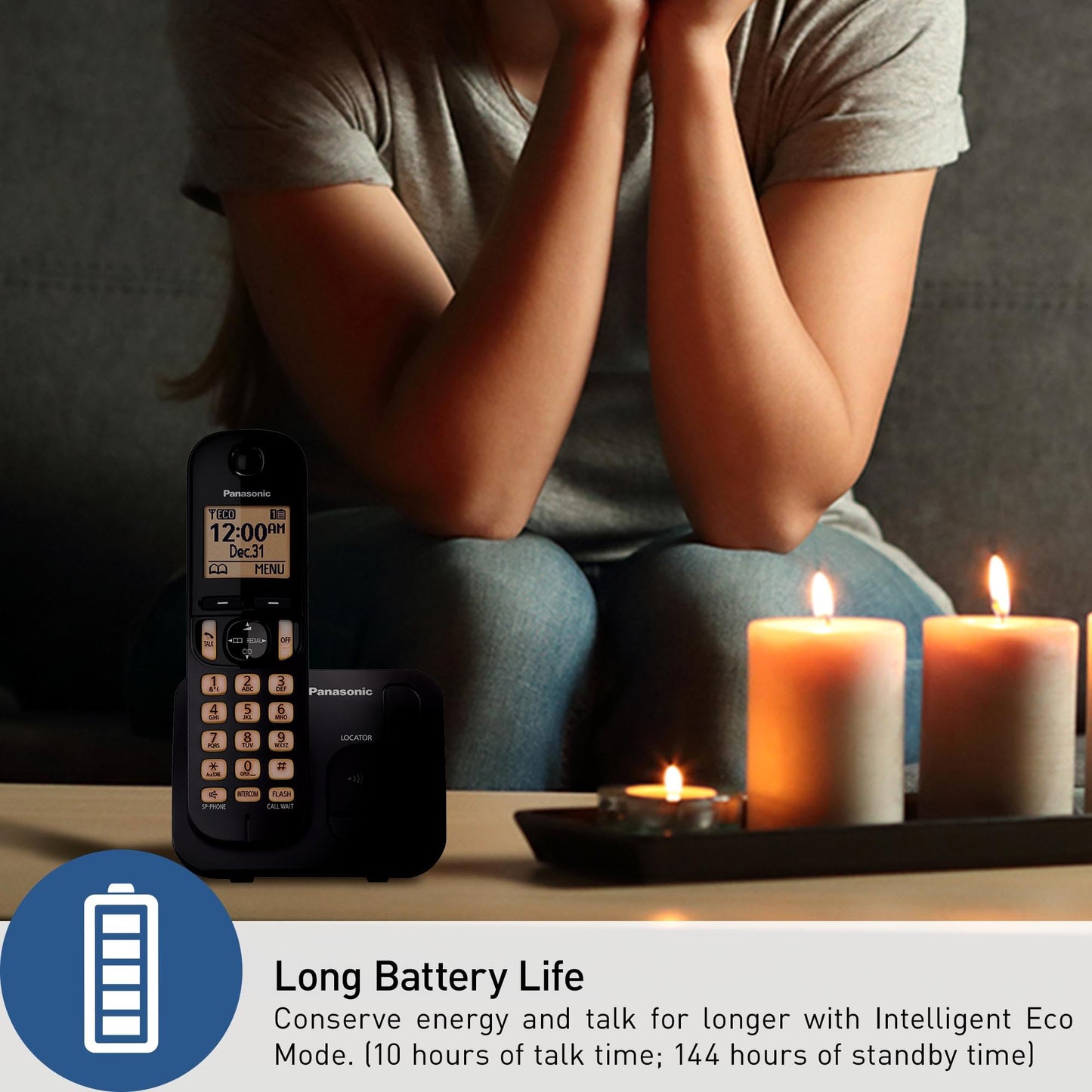 Panasonic Cordless Phone, 1.6" Backlit Display, Call Block, Speakerphone, 10 Hours Talk Time, 1 Handset - KX-TGC200B (Black)