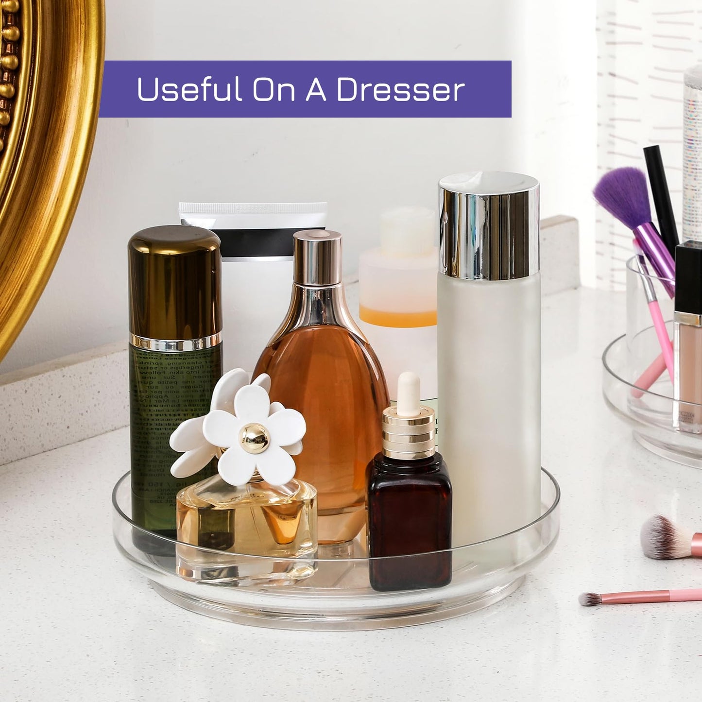 2 Pack 9 Inch Clear Acrylic Lazy Susan, Non-Skid Turntable Organizer for Cabinet, Kitchen, Pantry Organization Storage, Refrigerator, Vanity Makeup, Bathroom Countertop Organizing, Rotating Spice Rack