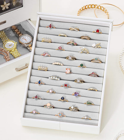 Homde Jewelry Organizer with Transparent Window Necklace Hooks Gift for Women Jewelry Box Display Case for Necklaces Rings Earrings Bracelets and Other Jewelry Accessories (White)