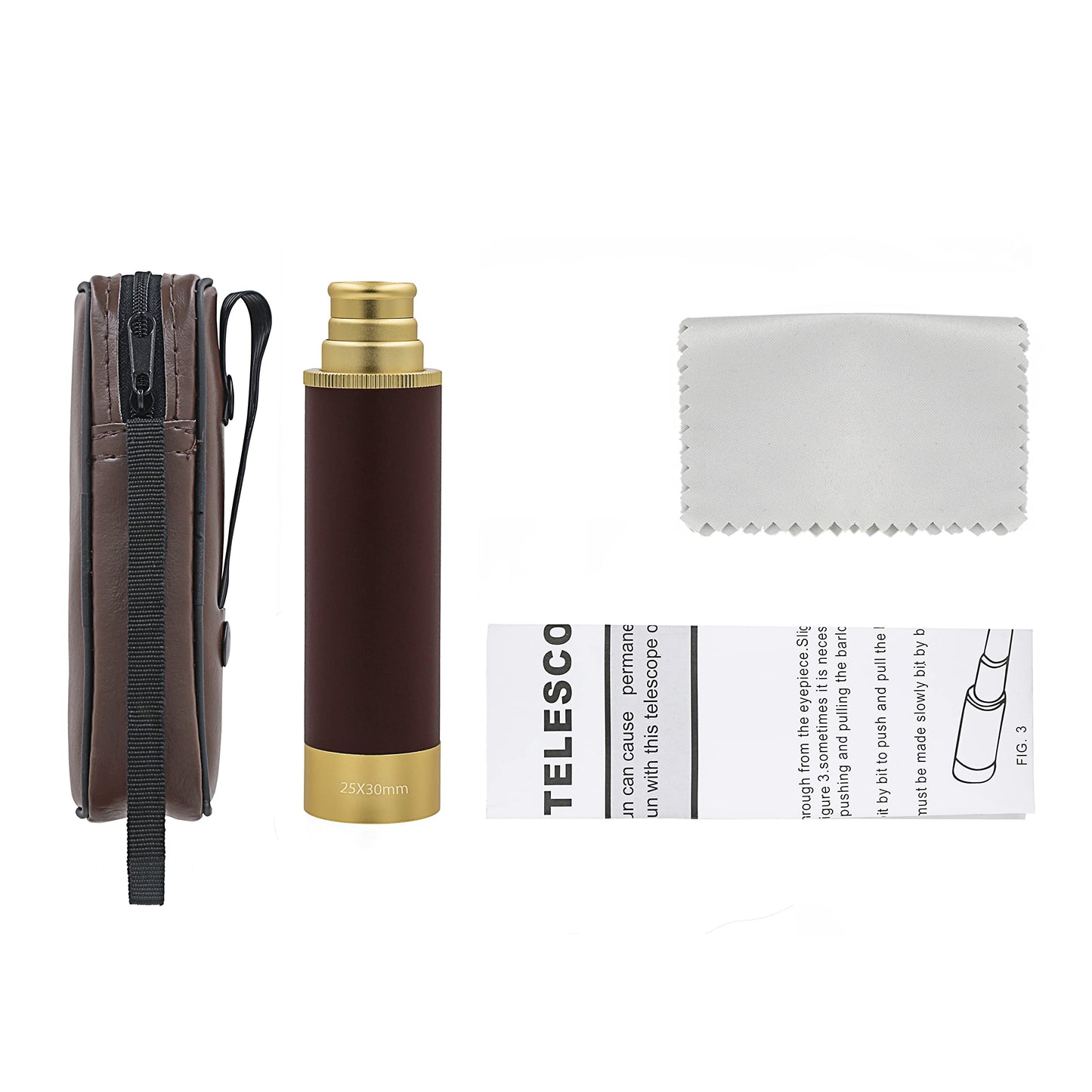 Laupha Retro Pirate Telescope Zoomable 25x30 Pocket Monocular Portable Collapsible BAK-4 Lens Captain Jack's Spyglass Handheld Telescope Vintage Telescope for Kids