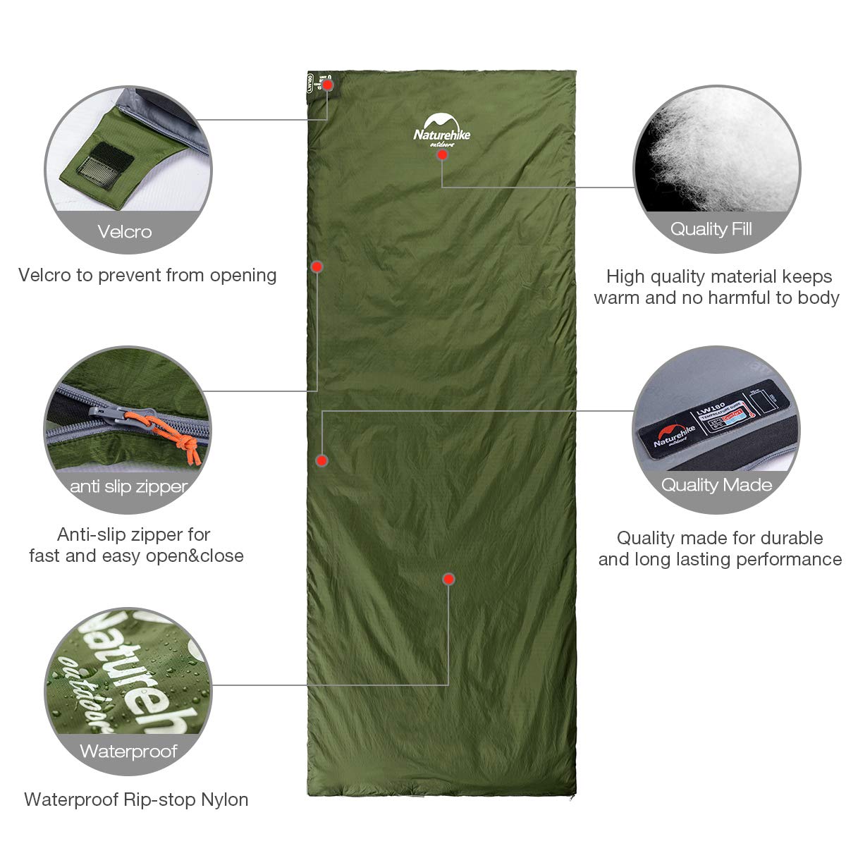 Naturehike Lightweight Compact Sleeping Bag, Envelope Ultralight Backpacking Sleeping Bag Portable, Waterproof, Comfort with Compression Sack for 3 Seasons Camping, Traveling, Hiking