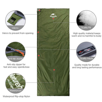Naturehike Lightweight Compact Sleeping Bag, Envelope Ultralight Backpacking Sleeping Bag Portable, Waterproof, Comfort with Compression Sack for 3 Seasons Camping, Traveling, Hiking