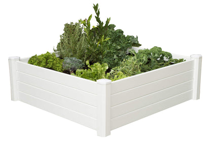 NuVue Products 26001 Premium Outdoor Raised Garden Bed for Growing Edible Plants and Flowers, BPA-Free Woodgrain Panel Elevated Planter Box, 48” L x 48” W x 15” H, White