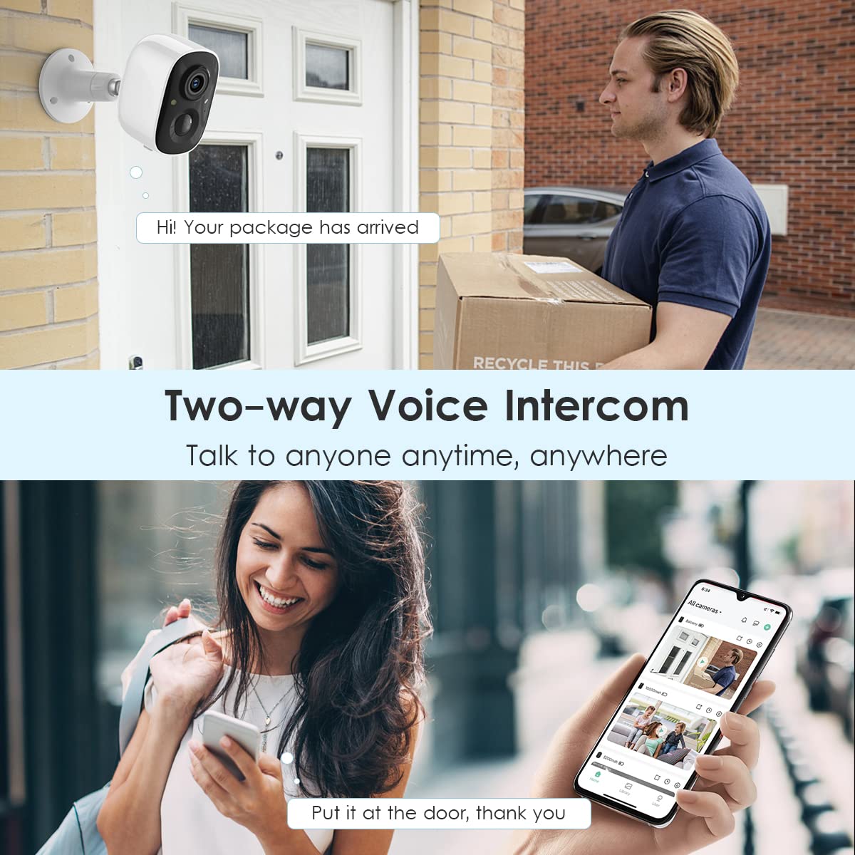 GMK Security Cameras Wireless Outdoor, 2K Color Night Vision AI Motion Detection 2-Way Talk Battery Powered 3MP WiFi Home Indoor Camera IP65 Waterproof Spotlight Siren Alarm Cloud/SD Storage 4-Pack