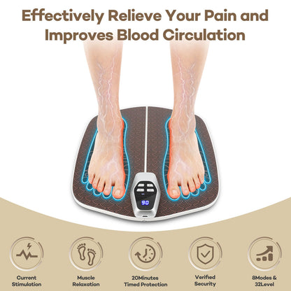 Foot Massager Mat for Neuropathy,EMS Foot Massager for Circulation and Pain Relief, Foldable Feet and Calves Massage Machine with 8 Modes and 32 Intensity Levels for Muscle Relaxation