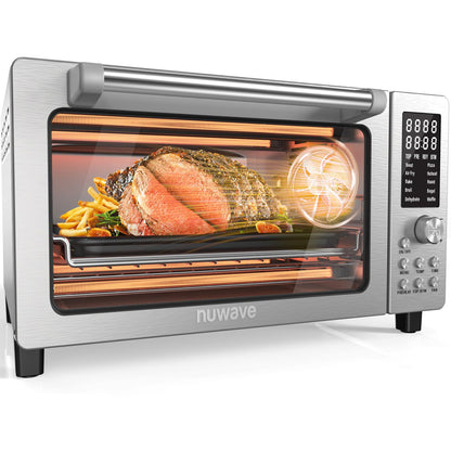 Nuwave Bravo Pro Smart 21QT Toaster Oven Air Fryer Combo, Convection Oven Countertop, 10 functions all in 1, with even & quick crisp technology, 50-450°F, 1800W, Stainless Steel