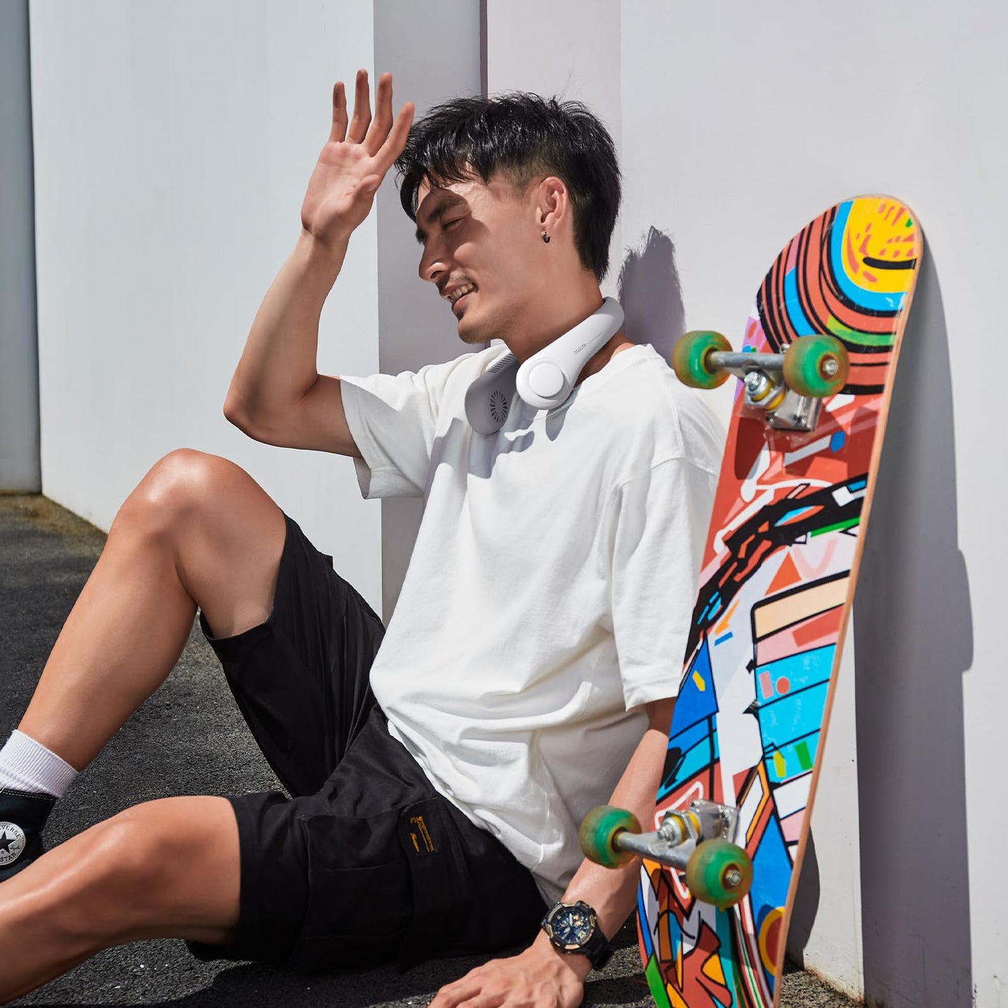 JISULIFE Neck Fan Portable, Personal Wearable Fan with Battery Rechargeable, Bladeless Travel Cooling Design with Powerful Wind, 3 Speeds, Quiet, Gifts for Men/Women/Friends - Grey