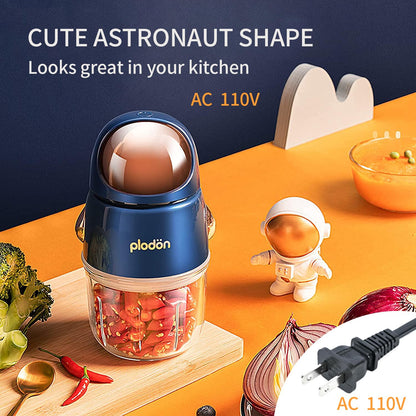 Plodon Baby Food Maker Mini Cute and Small Food Processor Puree Blender Grinder Chopper 300ml Cup Glass Bowl with 8 Blade Electric (Spaceman-Blue)