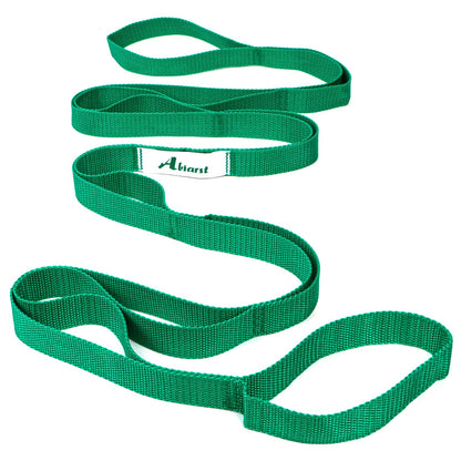 Abiarst Stretching Strap Yoga Straps for Physical Therapy, 10 Loops Non-Elastic Stretch Band for Pilates, Flexibility, Exercise and Gymnastics (Green)