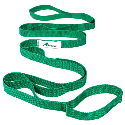 Abiarst Stretching Strap Yoga Straps for Physical Therapy, 10 Loops Non-Elastic Stretch Band for Pilates, Flexibility, Exercise and Gymnastics (Green)