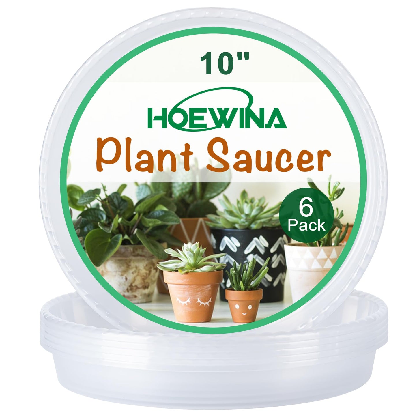 Plant Saucer Tray - 6 Pack 10 Inch Plastic Plant Trays for Pots with Plant Tray Design - Clear Plant Saucers for Outdoors and Indoors Use - Plant Pot Saucers for Potted Plants - Plant Drip Trays