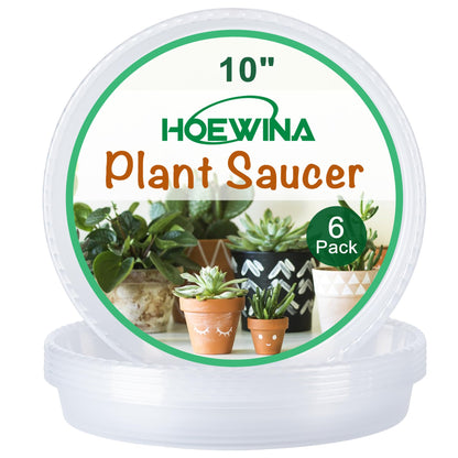 Plant Saucer Tray - 6 Pack 10 Inch Plastic Plant Trays for Pots with Plant Tray Design - Clear Plant Saucers for Outdoors and Indoors Use - Plant Pot Saucers for Potted Plants - Plant Drip Trays