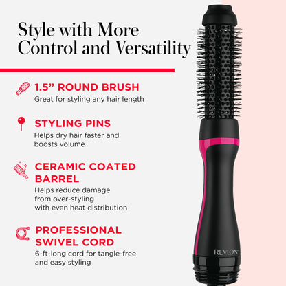 REVLON One-Step Hair Dryer and Styler - Root Booster Round Brush for Styling, Dryer Brush for Fast and Easy Salon-Quality Blowout, More Shine and Less Frizz (1-1/2 in)