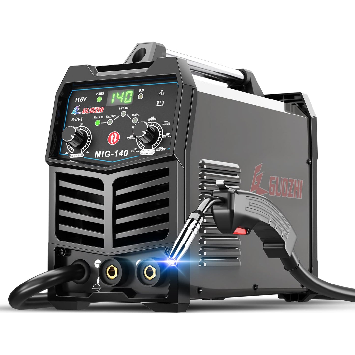 GZ GUOZHI 140A MIG Welder, 3 in 1 Welder FLUX MIG/ARC/Lift TIG Multi-Process Mig Welder, 110V Welding Machine, Welder Machine 110v Flux Core Welder with Welding Gun