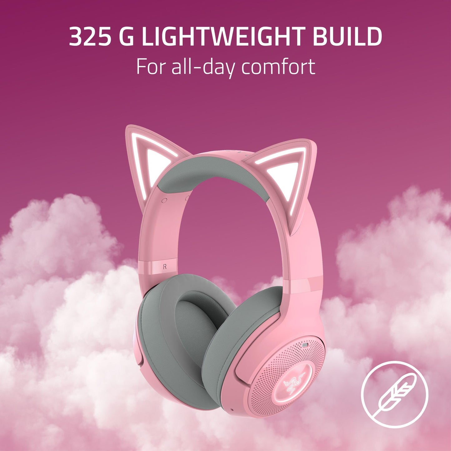 Razer Kraken Kitty V2 BT Wireless RGB Headset: Chroma RGB Kitty Ears & Earcups - Bluetooth 5.2-40 mm Drivers - Noise-Cancelling Mics - Lightweight - 40 Hr Battery w/Type C Charging - Quartz Pink