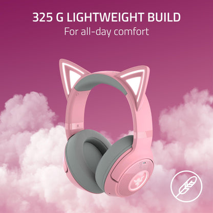 Razer Kraken Kitty V2 BT Wireless RGB Headset: Chroma RGB Kitty Ears & Earcups - Bluetooth 5.2-40 mm Drivers - Noise-Cancelling Mics - Lightweight - 40 Hr Battery w/Type C Charging - Quartz Pink