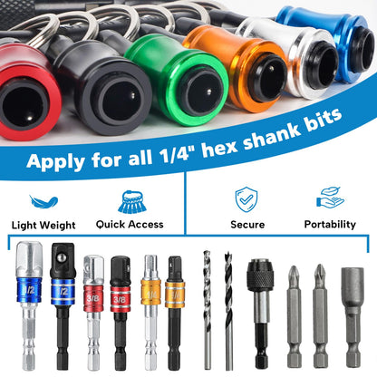12PCS Bit Holders 1/4 Socket, Hex Shank Screwdriver Bit Holder for Impact Driver Drill Bit Keychain Extension Bar Quick Release Easy Change, Screwdriver Bit Holders for Tools & Home Improvement Gift