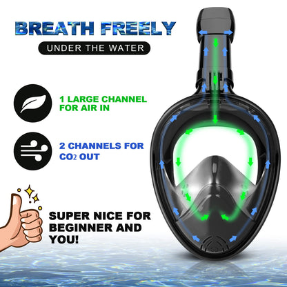 Odoland Snorkeling Packages, Full Face Snorkel Mask for Adults & Youth with Camera Mount, Adjustable Swim Fins, Anti-Fog Anti-Leak Diving Gear for Men Women Teens, Black, S/M