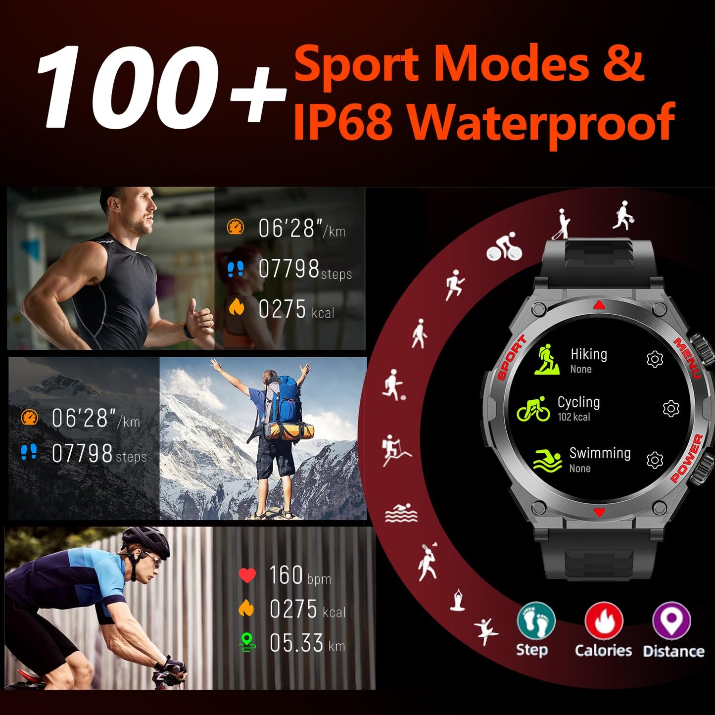 Military Smart Watch for Men With AI Q&A (Answer/Make Call/SMS Reply), 1.52" HD Smartwatch for Android Phones/iPhone, 100+ Sport Mode Fitness Tracker with HR, SpO2, Sleep Monitor, IP68 Waterproof