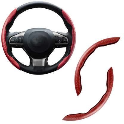 Amiss Carbon Fiber Anti-Skid Steering Wheel Protector, Segmented Butterfly Universal Wheel Cover, Car Interior Accessories (Red)