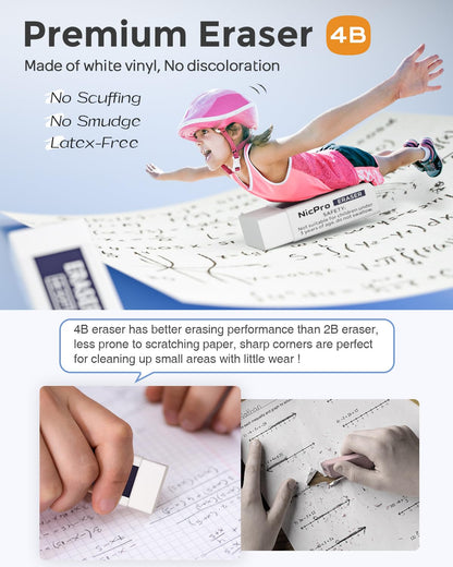 Nicpro 23PCS Pastel Mechanical Pencil 0.5 & 0.7 mm with Case for School, with 12 tubes HB Lead Refills, 3 Erasers, 9 Eraser Refills For Student Writing, Drawing, Sketching, Blue & Pink & White Colors