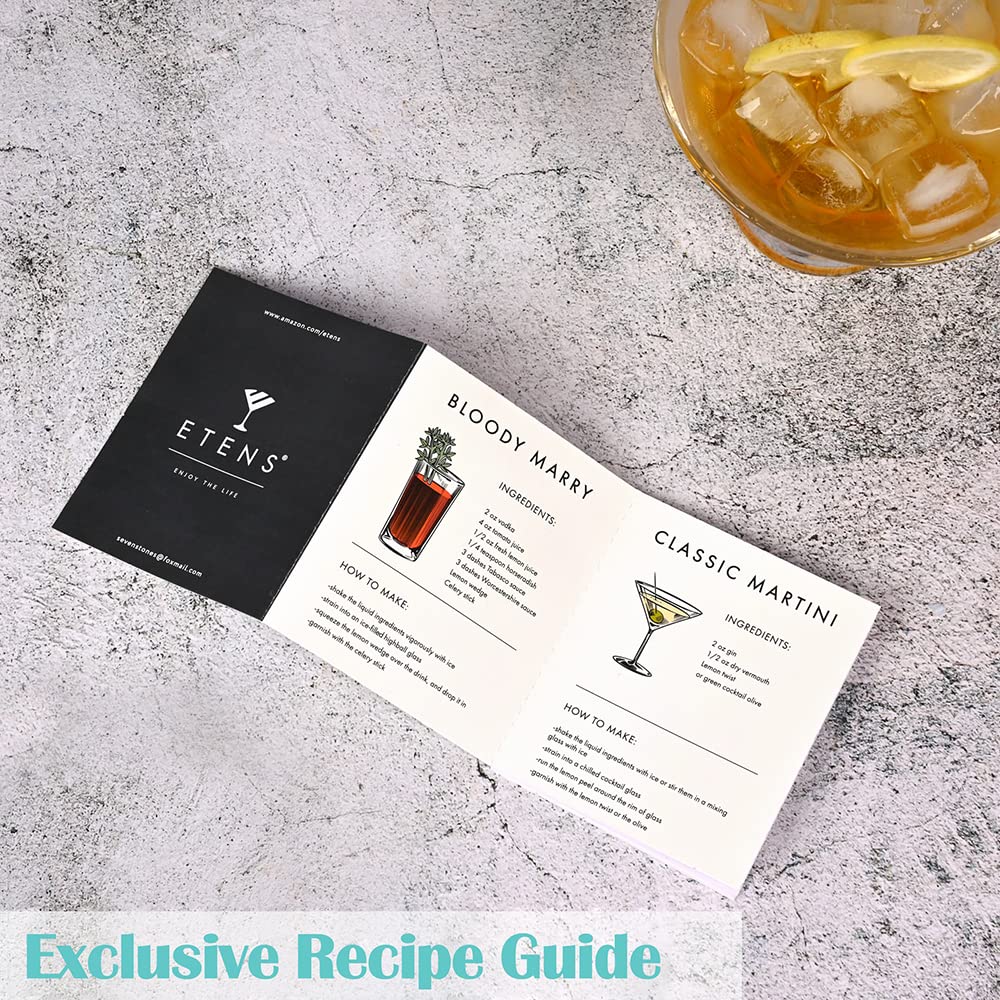 Etens Cocktail Shaker Set & Bar Kit – 24 oz Stainless Steel Drink Mixer Martini Shaker for Bartender – Complete Cocktail Kit w/Strainer, Muddler, Alcohol Mixer Tools