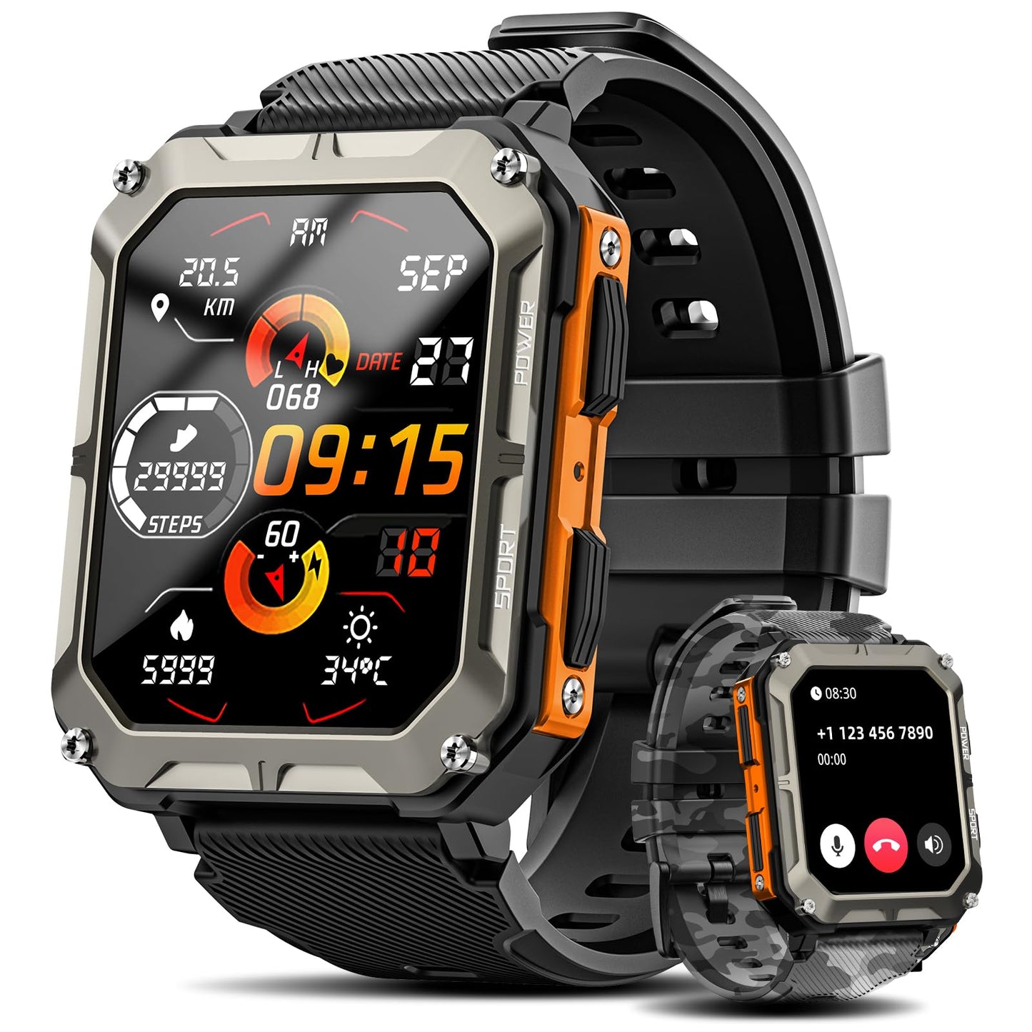 Military Smart Watch for Men with Blood Pressure (Answer/Make Call), Rugged Tactical Smartwatch for Android and iPhone, 10 ATM Waterproof Outdoor Sports Fitness Tracker with Heart Rate, Sleep Monitor