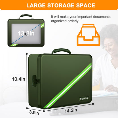 Noiposi Document Organizer with 5200℉ Heat Insulated,Waterproof and Fireproof Document Box,Portable Home Travel Safe Storage Box for Important Documents,File and Birth Certificate，Green