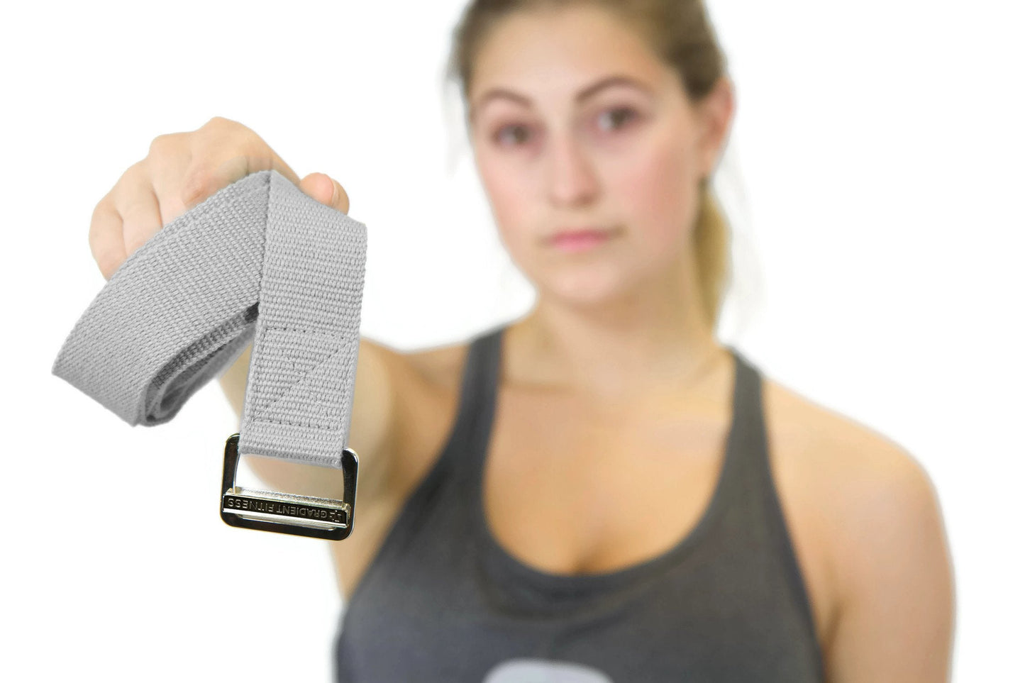 Gradient Fitness Yoga Strap, Friction-Less Easy-Feed Buckle, Yoga Straps for Stretching, Super Soft Cotton/Polyester Blend Webbing, Yoga band, Free eGuide. (8 Feet) Gray