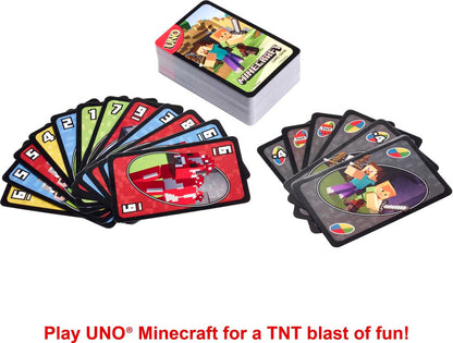 Mattel Games UNO Card Game, Gifts for Kids and Family Night, Themed to Minecraft Video Game, Travel Games, Storage Tin Box