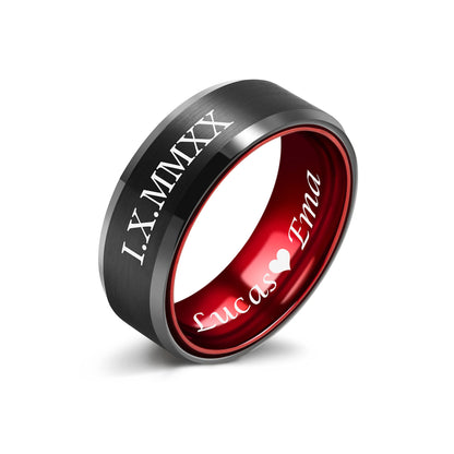 LerchPhi Rings for Men Fashion Custom Tungsten Carbide Wedding Bands Black and Red Promise Rings for Him Engraved Name Comfort Fit 8mm Size 11