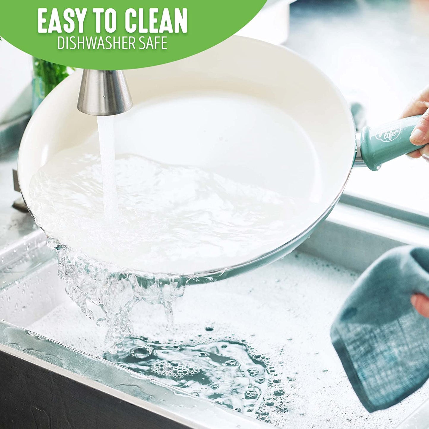 GreenLife Nonstick 8" Frying Pan Skillet, Non-Toxic PFAS-Free Ceramic Nonstick, Dishwasher & Oven Safe, Stay-Cool Handles, Wobble Free, Turquoise