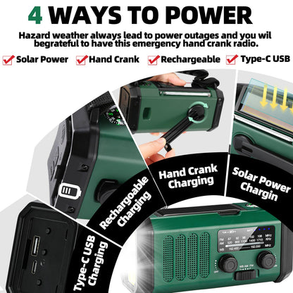 QAUYYW Hand Crank Emergency Radio,37000mWhSolar Powered Hand Crank Portable NOAA AM FM Weather Radio with 3Mode Flashlight and Reading Light,Cell Phone Charger,Home and Emergency Distress Signal
